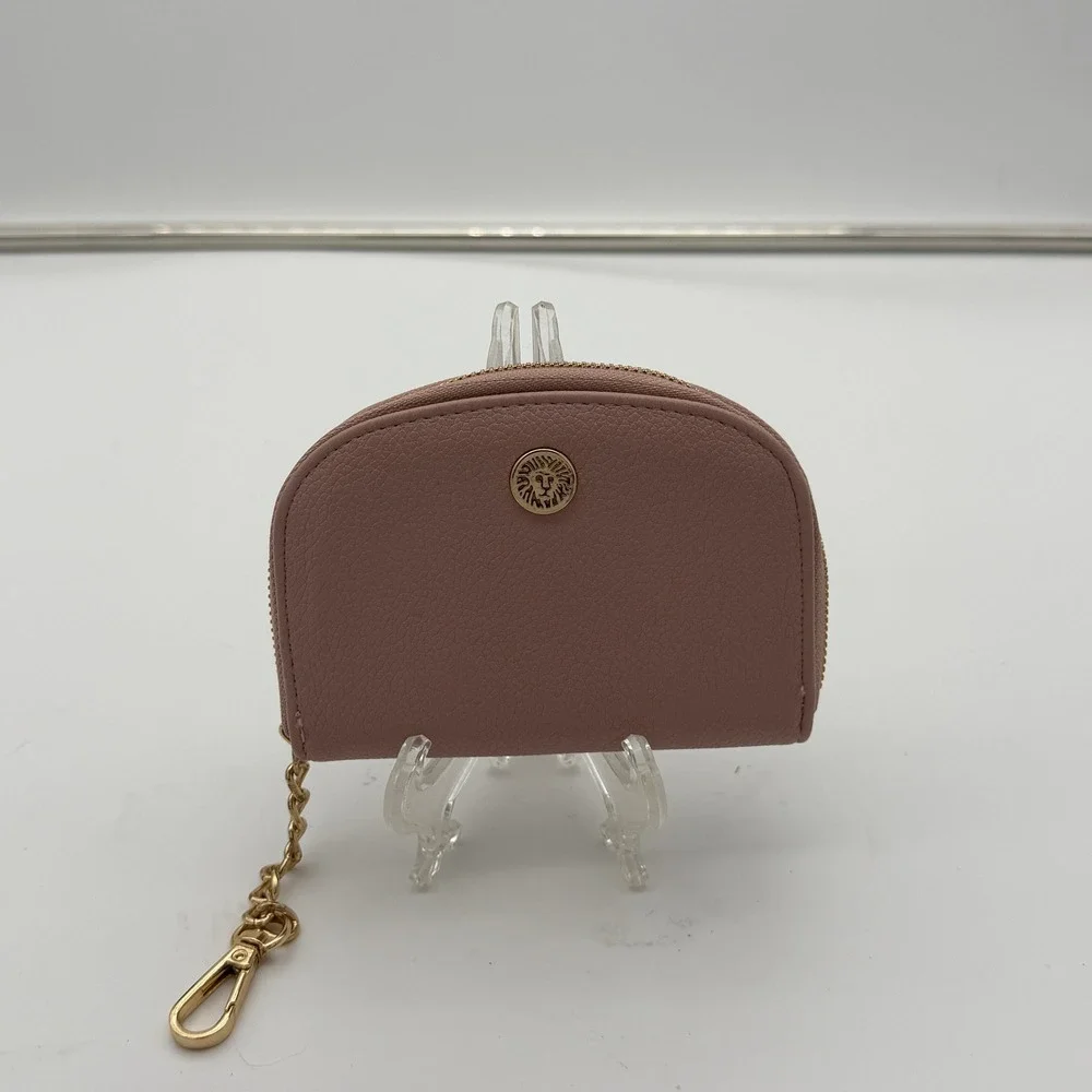 Anne Klein Dusty Rose Pebbled Zip Around Small Wallet Keychain Coin Purse Gold